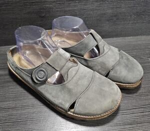 Haflinger Mary Jane Clog Women Size 40 Gray Leather Cork Slide Slippers